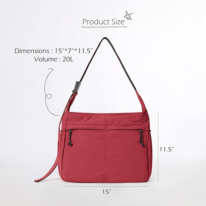 ODODOS 20L Crossbody Tote Bag Large Capacity Lightweight Hobo Shoulder Sling Bags for Gym Shopping Beach Travel
