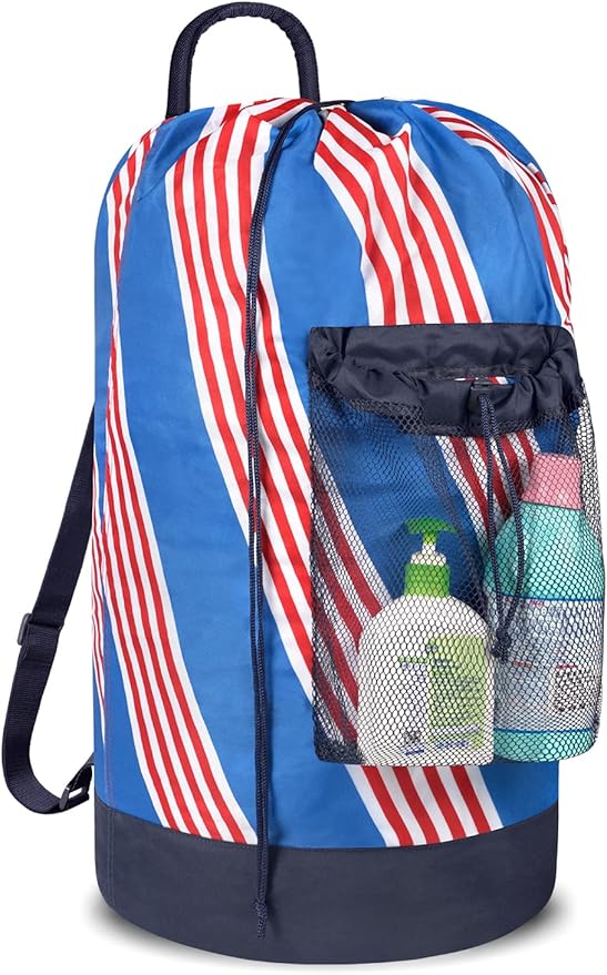 Dalykate Backpack Laundry Bag with Shoulder Straps and Mesh Pocket Durable Nylon Clothes Hamper Bag with Drawstring Closure for College, Travel, Laundromat, Apartment