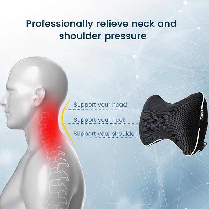 Inflatable Car Neck Pillow, Soft Headrest Inflatable Car Pillow for Driving Seat with Adjustable Strap, Comfortable Ergonomic Design Neck Support and Breathable Washable Cover