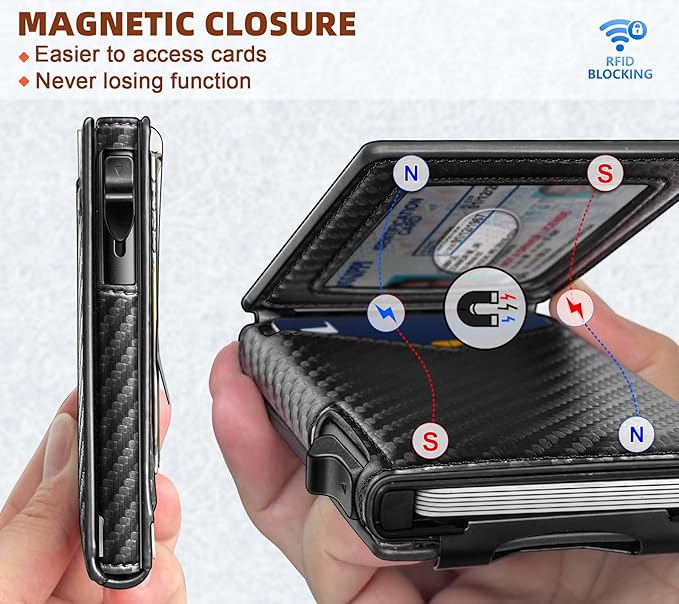 BULLIANT Men Wallet,Money Clip Wallet Slim For Gift Men 9Cards-Metal Credit Card Case in Magnetic Leather Flip
