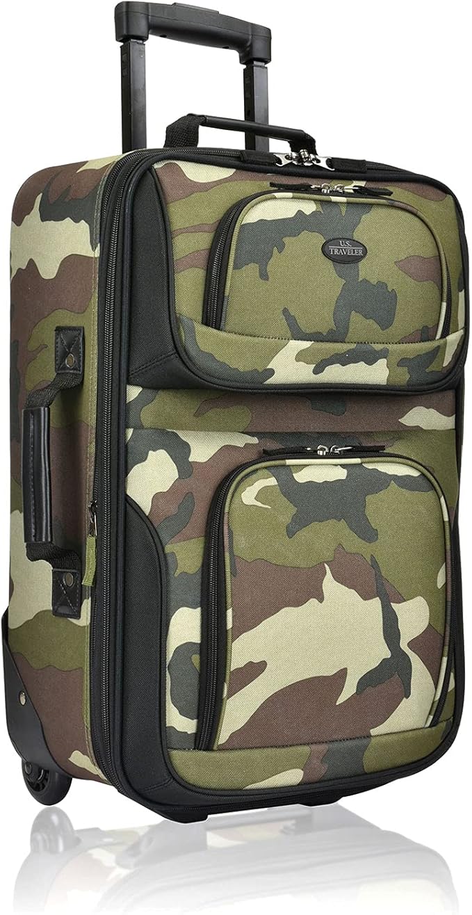 U.S. Traveler Lightweight Rolling 20" Carry On Luggage Softside Suitcase, Camouflage, 2 Wheel Single
