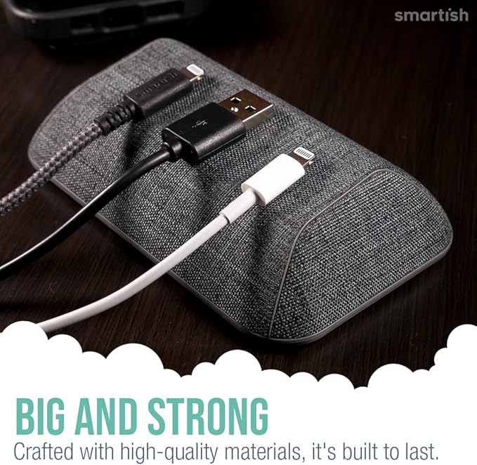 Smartish® Magnetic Cord Holder - Bigger Cable Wrangler Organizer with Magnet Clips for Charger Management on Desktop, Nightstand, or Side Table - Holds 6+ Cables - No. 2 Pencil Gray