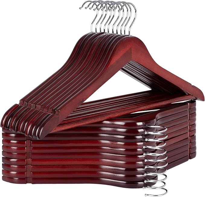 StorageWorks Wooden Hangers 20 Pack, Wood Coat Hanger for Coats, Shirts, Jackets, Pants, Suits, Dark Cherry Color