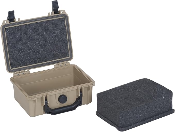MEIJIA IP67 waterproof hard compact case,Customizable Fit Foam,8.12”x6.56”x 3.56”,Fit Use of Drones, Cameras,Equipments,lens (Desert Tan)