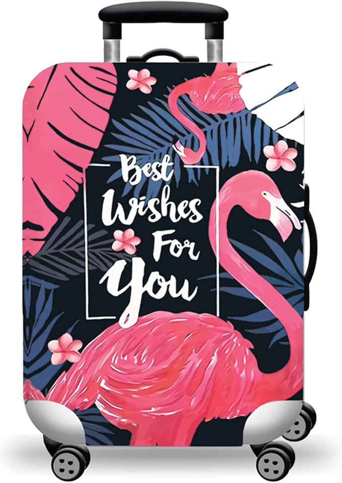 WUJIAONIAO Travel Luggage Cover Baggage Suitcase Cover Protector Skins 18-32 Inch (Vintage Flamingo, M (for 22-24 inch luggage))