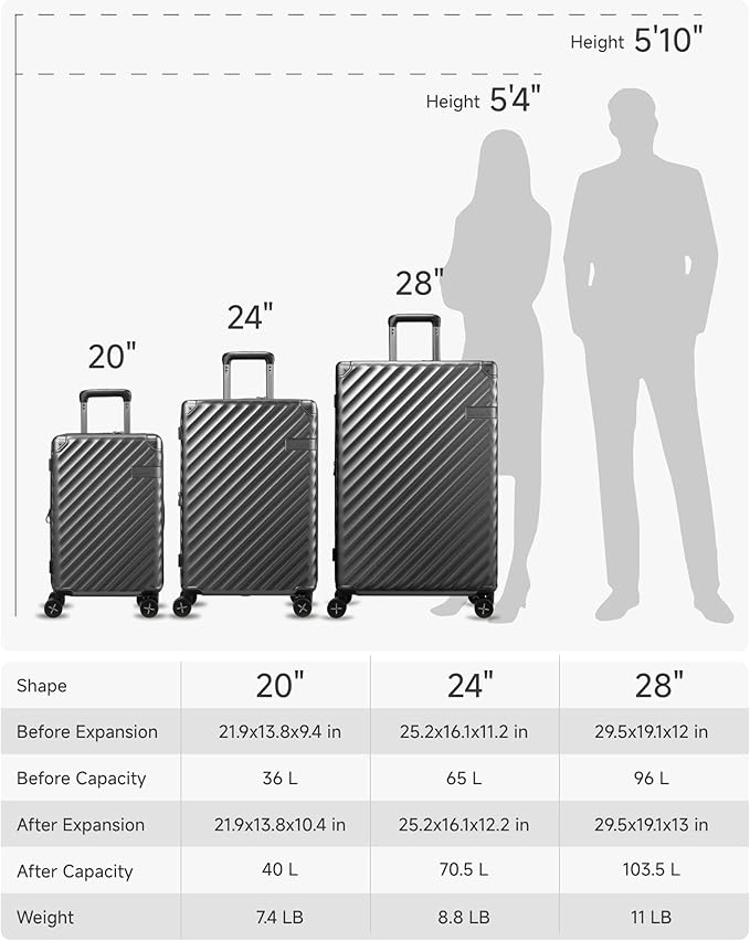 LUGGEX Luggage with Spinner Wheels, Polycarbonate Expandable Hard Shell Suitcase