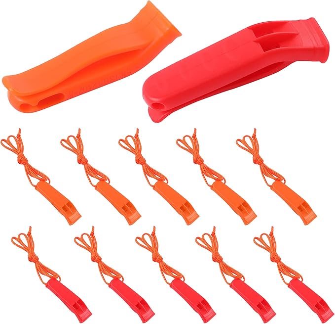AUGSUN 10 Pcs Safety Whistle Marine Whistle Plastic Whistles with Lanyard for Emergency