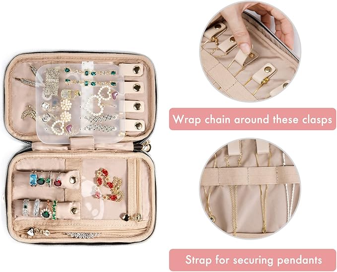 SFYBYHEART Travel Jewelry Organizer Case, Jewelry Travel Bags for Women, Small Travel Jewelry Case for Tangle-Free Earrings, Necklaces, Rings Storage, Travel Accessories, Travel Essentials, Pink