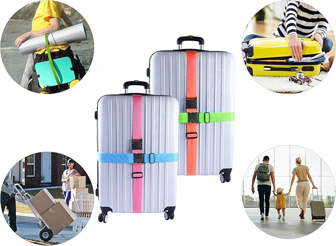 4Pcs Luggage Straps Suitcase 80In Long Adjustable Travel Accessories TSA Approved, Belts to Keep Your Suitcase Secure While Traveling, Premium Accessory for Travel Bag Closure, Multicolor