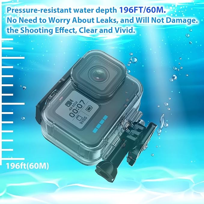 HONGDAK Waterproof Housing Case Accessories Kit 16in1 for Gopro Hero 12 11 10 9 Black,196FT/60M Underwater Protective Housing Dive Kit with Float Handle Sleeve Lens Cap Filters Anti-Fog Inserts