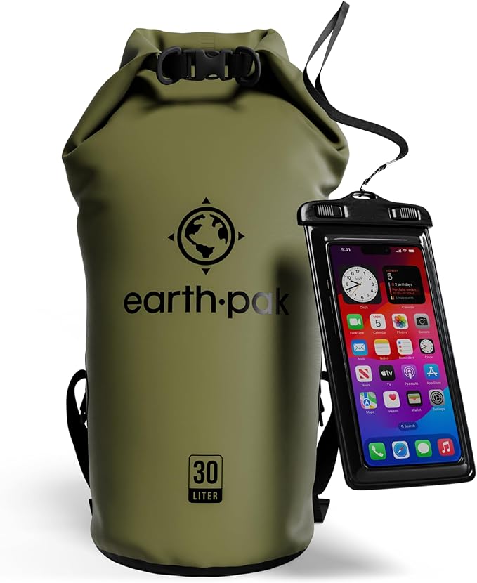 Earth Pak Waterproof Dry Bag - Roll Top Waterproof Backpack Sack Keeps Gear Dry for Kayak with Waterproof Phone Case