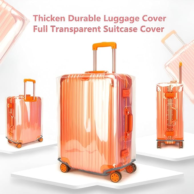 24/28 Inch Thicken Transparent Luggage Cover Suitcase Protector Waterproof PVC Full Clear Cover 3mm Thickness Travel Suitcase Set Full Clear 24/28 inch