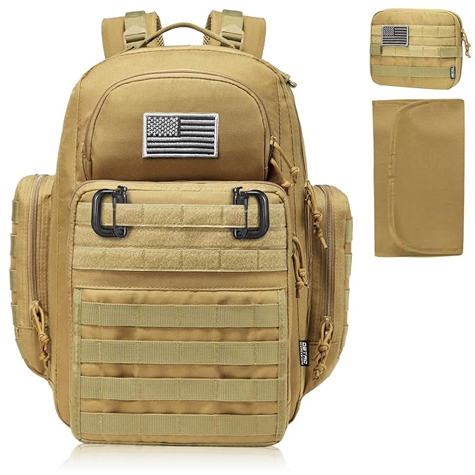 Diaper Bag Backpack for Dad, DBTAC Large Baby Nappy Bag for Men w/Changing Mat, Insulated+Wipe Pockets, Stroller Straps, Tan