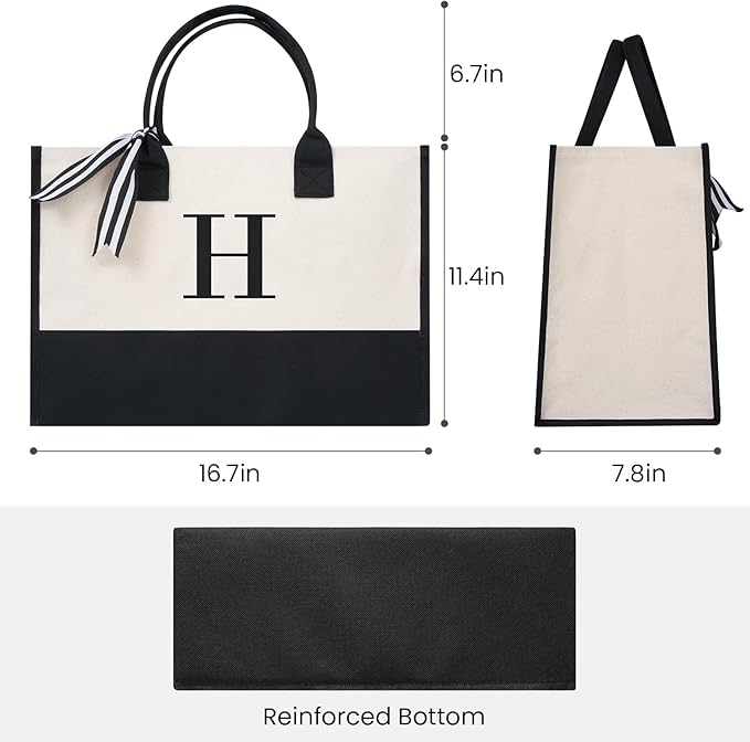 BAGAIL Initial Tote Bag, Personalized Birthday Gifts for Women, Teacher, Friends, Mom, Wedding, Monogrammed Beach Bag