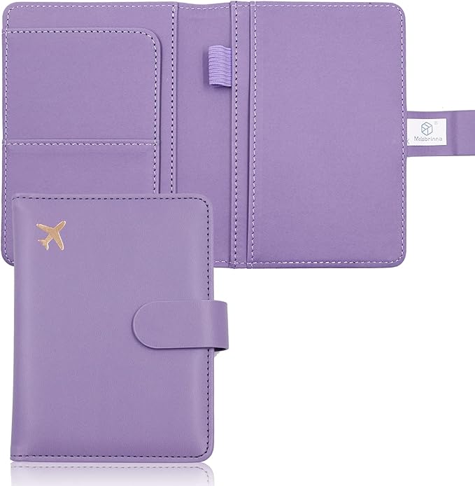 Melsbrinna Premium Leather Passport Holder Covers Case, Waterproof Rfid Blocking Travel Wallet Passport Holder with Pen Holder, Cute Passport Book for Women/Men