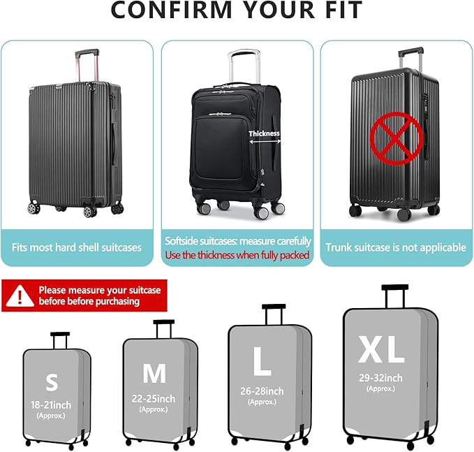 Travelkin Luggage Covers With Tag For Suitcases Tsa Approved,Suitcase Covers Protector Fit 18-32 Inch Luggage L(26-28inch suitcase)
