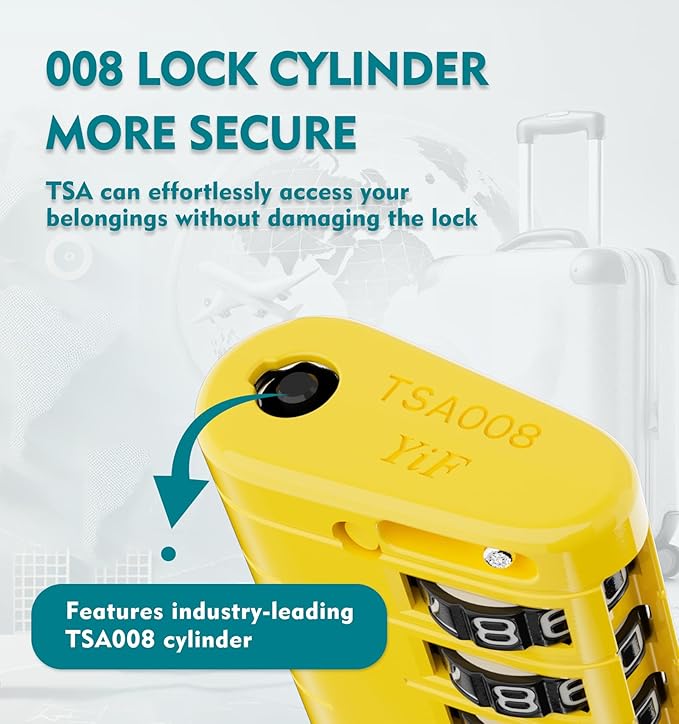 ANVIL 4 Digit Luggage Locks, TSA Locks for Luggage, Advanced TSA008 core, Alert Indicator for Your Travel Lock, Suitcase Lock. (4, Yellow)