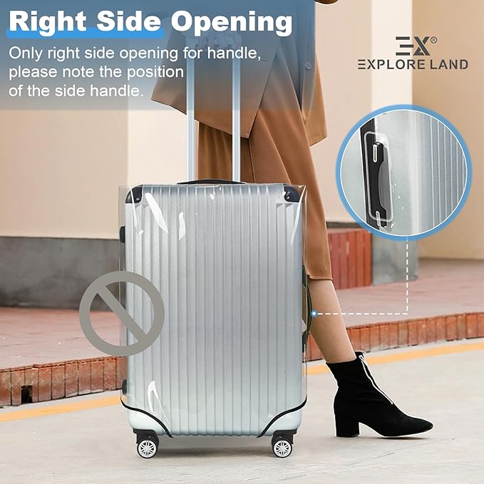Explore Land Clear Luggage Cover Tough Protector Fits for 30 Inches Suitcase for Travel Airplane (PVC, XL)