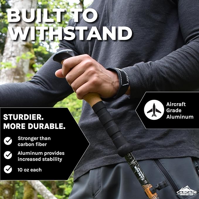 Cascade Mountain Tech Lightweight Aircraft-Grade Aluminum Trekking Poles with Extended Down Grip Plus Tip Kit