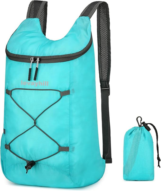16L Hiking Daypack Lightweight Foldable Travel Backpack Water Repellent Camping Outdoor Packable Easy Carry-on Bag (Lake Blue)