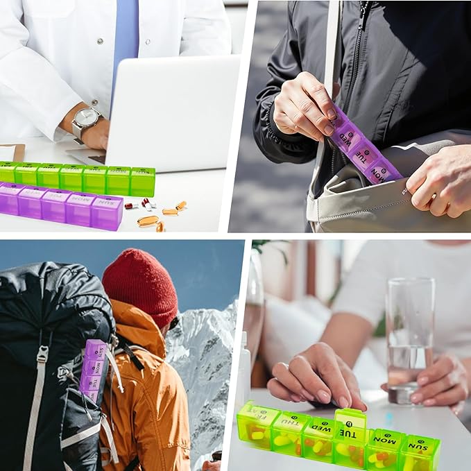 2-Pack Large Weekly Pill Organizer,Vitamin Pill Box Organizer 7 Day with Big Compartments, Am Pm Pill case for Travel,XL Medicine Organizer 14 Day for Fish Oils, Vitamin Holder Supplement