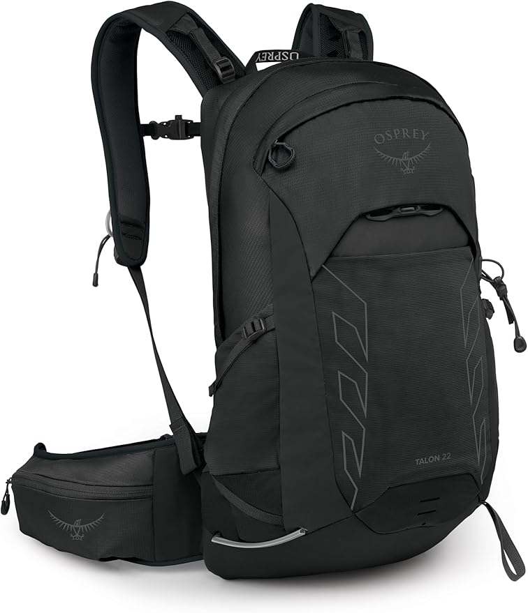 Osprey Talon 22L Men's Lightweight Hiking Backpack with Hipbelt, Black/Coal Grey, Extended Fit