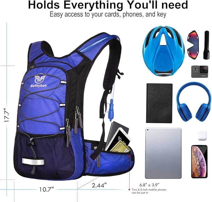 Insulated Hydration Backpack Pack with 3L BPA Free Leak Proof Water Bladder, Large Storage Lightweight Hiking Daypack with Waist Pouches & Cooler Layer, for Running, Biking, Camping, Festival