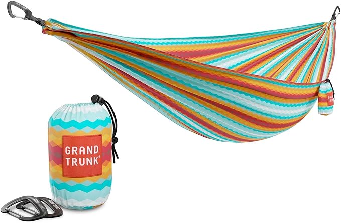 Grand Trunk TrunkTech Single Hammock - One Person Camping, Portable, and Travel Hammock - Nylon and Weather-Proof - Strap to Trees, Deep Teal with Turquoise Trim
