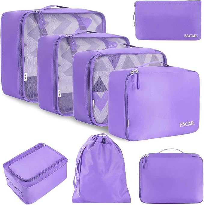 BAGAIL 8 Set Packing Cubes Luggage Packing Organizers for Travel Accessories-Light Purple