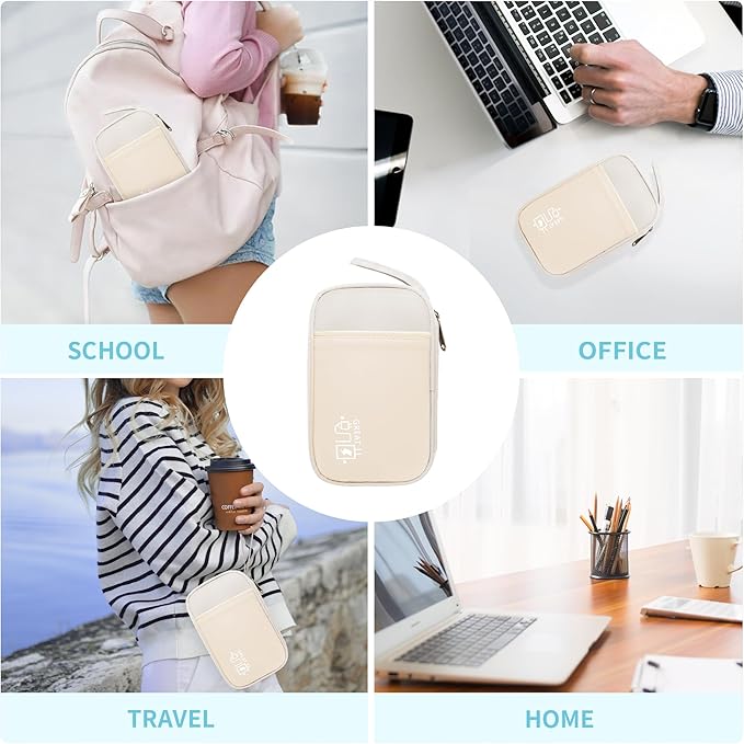 Electronics Travel Organizer,Portable Waterproof Electronic Travel Storage Bag for Small Charging Cord Storage,Charger,Small Electronics,SD Card,with 5 Cable Ties,for Travel,Business-Beige