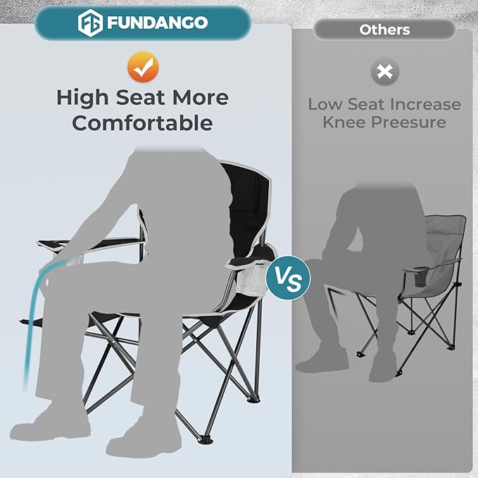 FUNDANGO Folding Camping Chair with Table, 2 Pack Portable Heavy Duty Outdoor Padded Chairs for Adults with Cup Holders for Lawn Beach Picnic Outside Travel (Black)