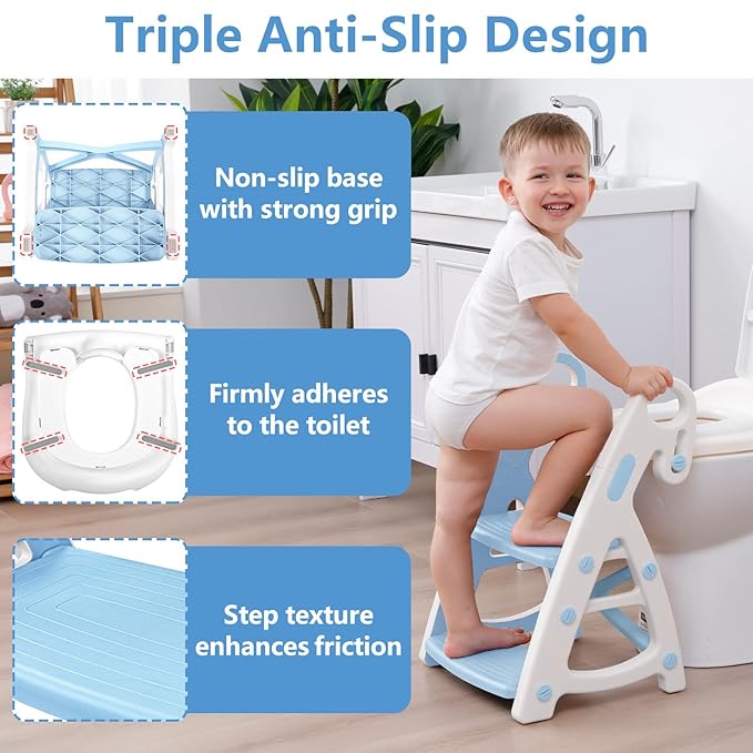 Potty Training Seat:2 in 1 Design Potty Seat for Toilet & Nursery Step Stool for Sink, Potty Training Toilet with Height Adjustable Ladder for Kids of All Ages (Arctic)