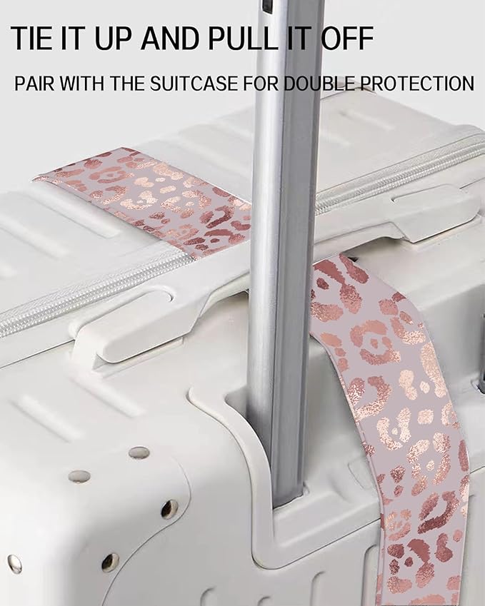 Luggage Straps for Suitcases, Adjustable Travel Belt, Durable Wide Luggage Strap, Cute Suitcase Strap Identifiers with Buckle, Bag Straps for Luggage, Glitter Pink Leopard