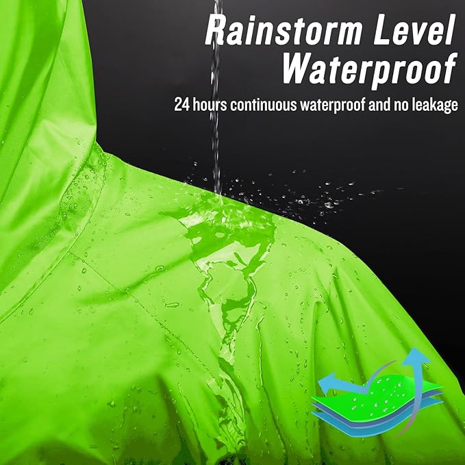 Mens Long Hooded Safety Rain Jacket Waterproof Emergency Raincoat Poncho