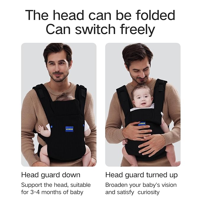 Baby Carrier Newborn to Toddler,Newborn Carrier(7-25lbs) with Head Support, Cozy Baby Wrap Carrier, with Hook&Loop for Easily Adjustable, Soft Fabric (Breathable Black) (Summer-Black)