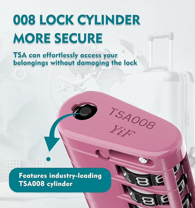 ANVIL TSA Approved Luggage Locks – High Security TSA008 Combination Travel Locks with Inspection Indicator for Suitcases and Backpacks. (4, Rose Purple)