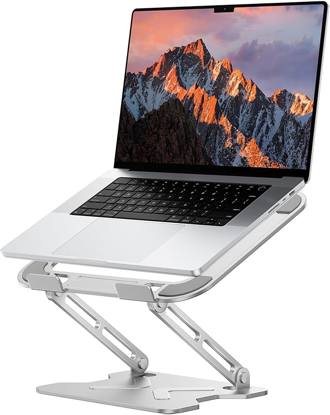 Adjustable Laptop Stand for Desk, Portable Laptop Riser Holder Foldable, Metal Ergonomic Computer Notebook Stand Holder for MacBook Air Pro, Dell, HP 10-16'', White