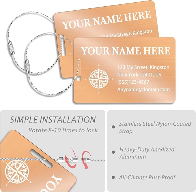 Personalized Luggage Tags for Suitcases (2/4/6/8 Pack) - Custom Engraved Metal Travel Tag, Customizable Pattern/Name/Text for Bags Backpacks Suitcases