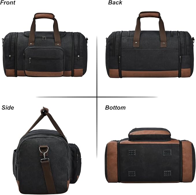 Litvyak Duffle Bag for Travel, 50L Canvas Travel Duffel Bags Overnight Weekend Gym Carry On Luggage Bag for Men & Women(Black+Toiletry Bag)