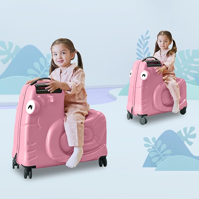 Kids Luggage, Kids Ride-on Luggage with Spinner Wheels Suitcase, Kid's Ride-On Suitcase Help Your Child Relax, Carry On Trolley with Password Lock (Pink, 20 inches)