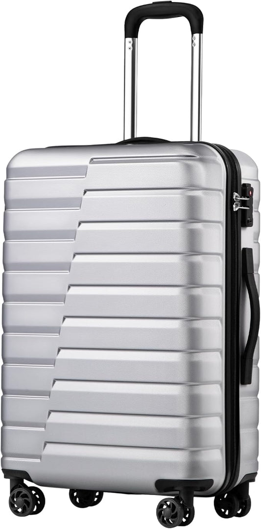Coolife Carry On Luggage Airline Approved with Wheels Hard Shell Suitcase Spinner TSA Lock Telescopic Handle 20-inch,Silver