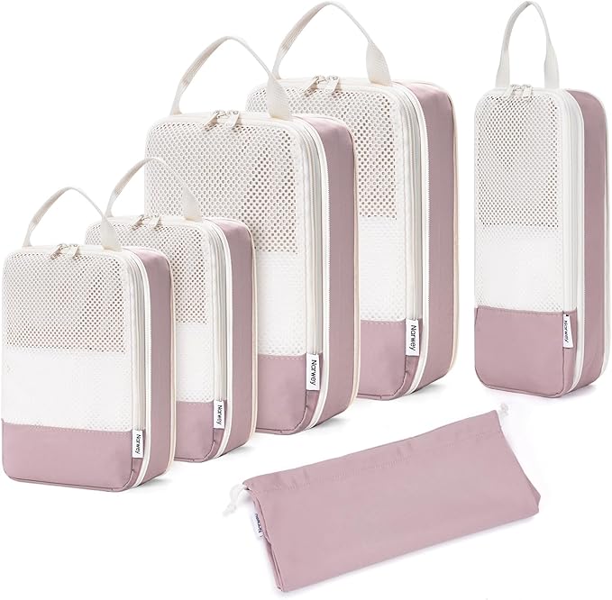 Narwey 6 Set Compression Packing Cubes for Travel Kids Women Carry on, Packing Organizers Bag for Backpack Luggage Suitcase Duffle Bags