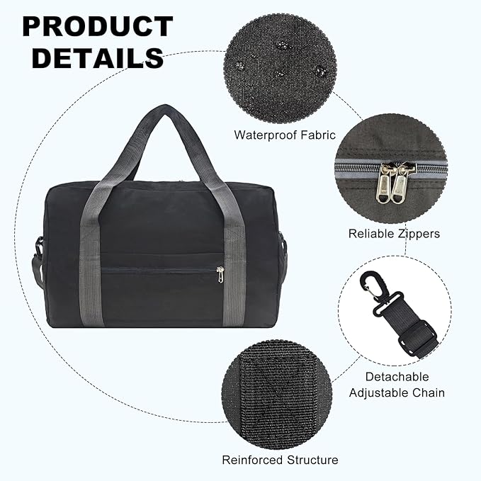 For Spirit Airlines Personal Item Bag 16x10x8 in Underseat Carry-on Luggage foldable Travel Duffle Bag for Airplanes(20L, Black)