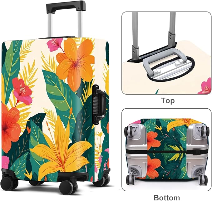 Luggage Cover Washable Suitcase Protector Anti-Scratch,Stretchable Fit for 20-34Inch Luggage Durable Travel Bag Cover with Zipper Closure (Flower, M(fits 24-26Inch suitcase))