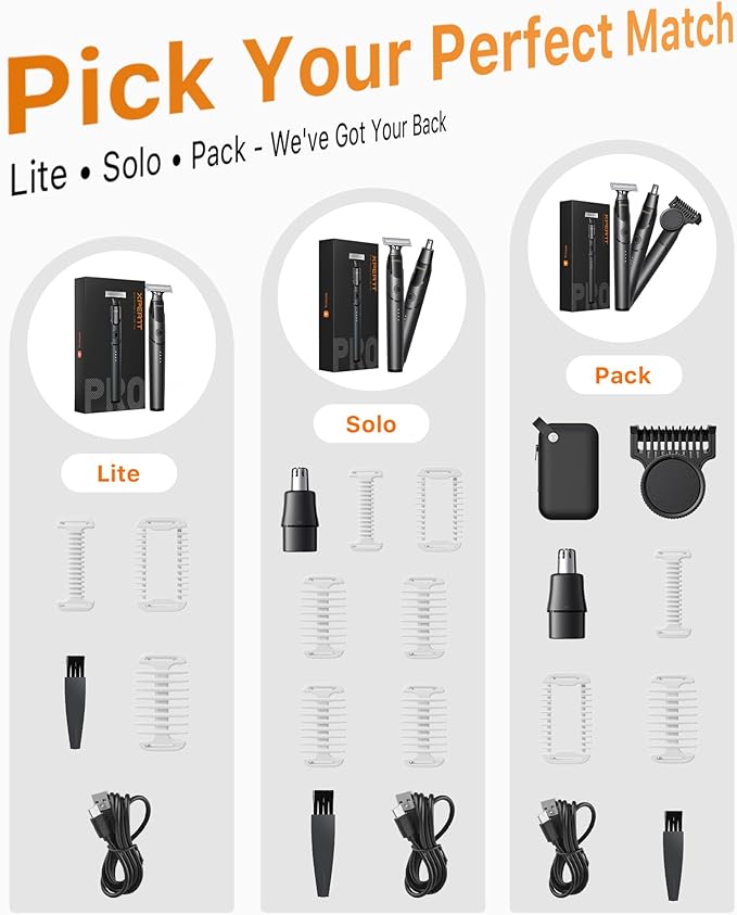 [2025 Upgraded] Beard & Nose Hair Trimmer Kit, [All-in-One] 12 in 1 Rotating Comb, Travel Body Hair Electric Shaver for Men, USB-C Fast Charging, Painless Razor Waterproof Wet/Dry, Black(Pack)