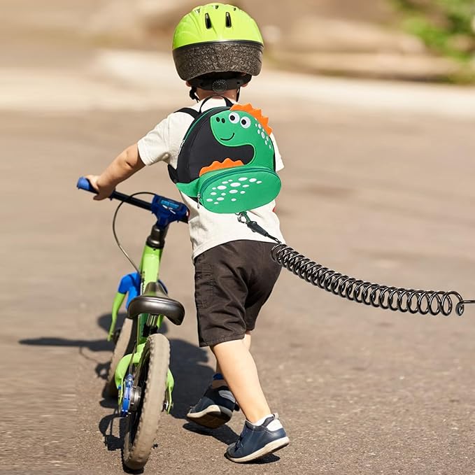 Accmor Toddler Harness Backpack Leash + Black Anti Lost Wrist Link, Cute Dinosaur Kids Backpack with Wristband Tether Strap, Mini Child Backpack Protection Leashes for Boys Girls Aged 1-3 Years
