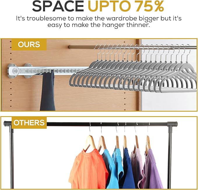 Premium Velvet Hangers 50 Pack Ultra Thin Non Slip Adult Felt Space Saving Slim Suit Hanger for Closet Heavy Duty Coat Pants Jackets Dress Hangers 360° Swivel Hook Hold Upto 10 lbs Gray