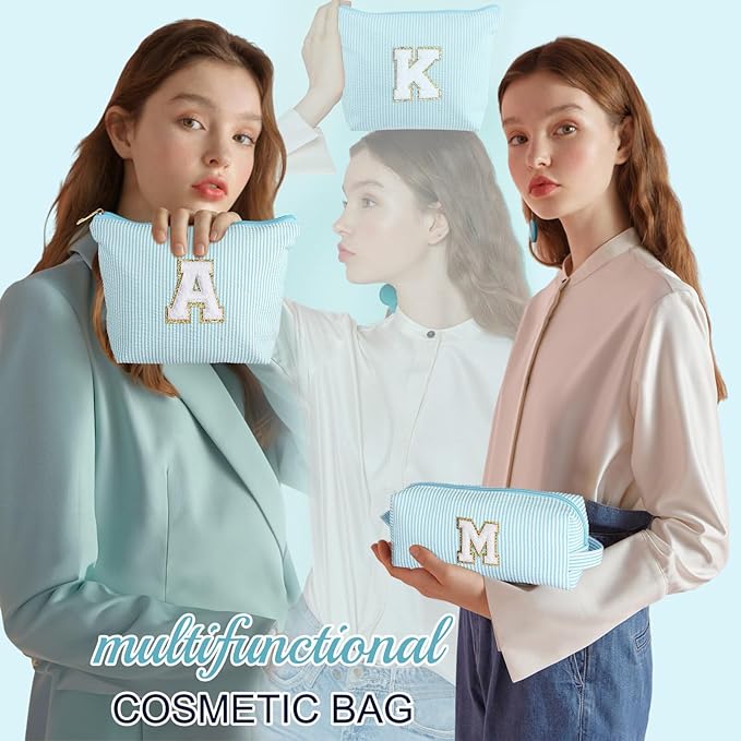 YOOLIFE Travel Makeup Bag - Cute Makeup Pouch Set with Monogram & Brush Bag for Women's Gifts
