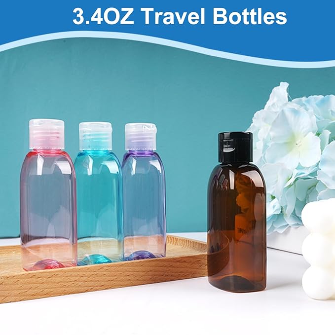 Cosywell Travel Size Containers Travel Shampoo Bottles 4pcs 3.4oz TSA Approved Travel Containers for Toiletries Leak Proof Refillable Lotion Containers with Flip Cap Small Plastic Squeeze Bottles