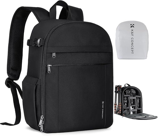 K&F CONCEPT Lightweight Camera Backpack Bag, Professional Photography Bag Compatible with Canon/Nikon/Sony Camera and Lens Accessories, Camera Case with Tripod Strap & Rain Cover